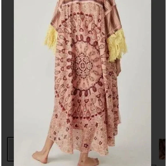 FREE PEOPLE Watching Waves Maxi Shirt / Mauve Combo Size Large - Picture 2 of 7